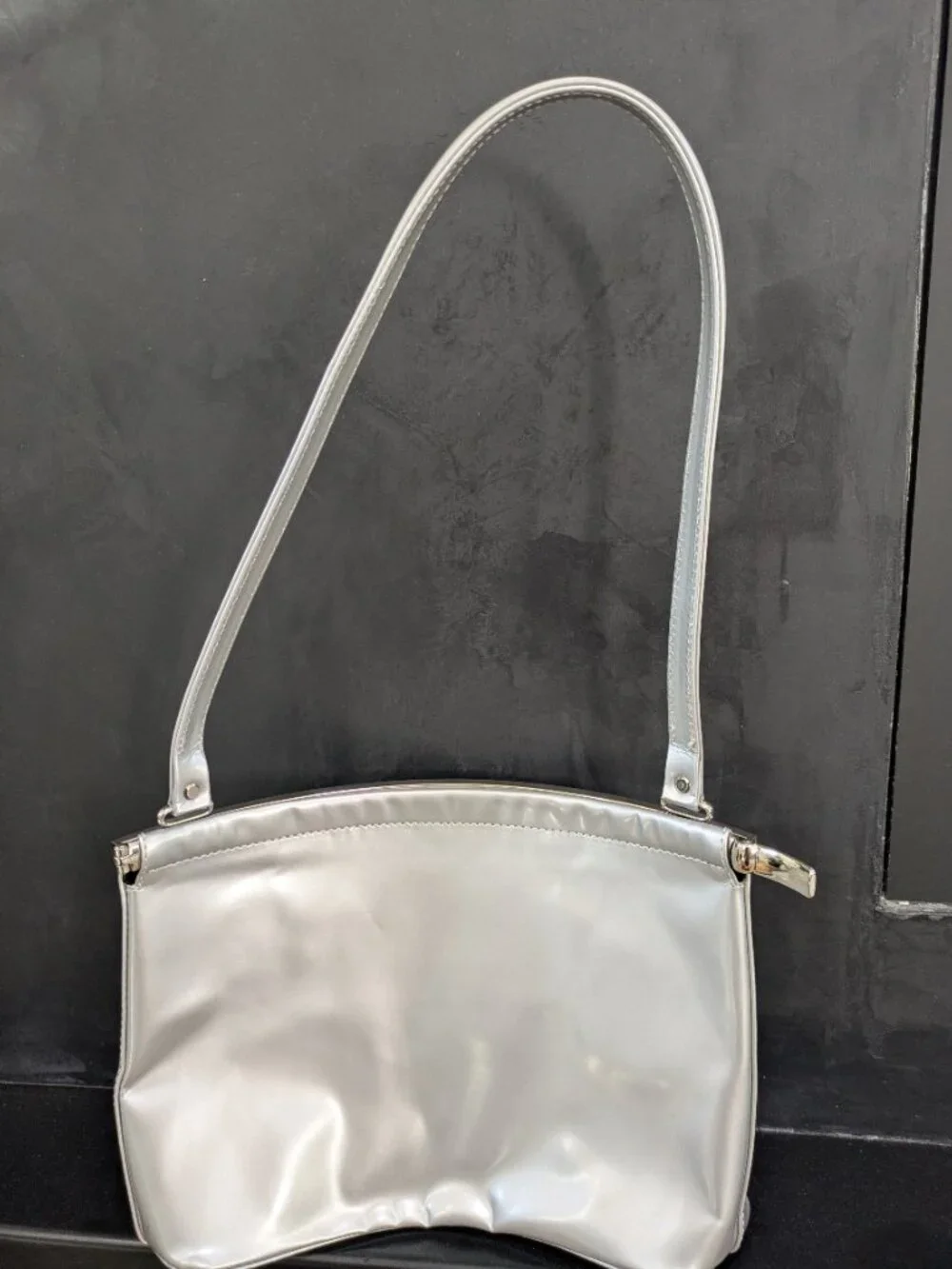Authentic Janniderma Metallic Silver Leather Shoulder Bag-Excellent Condition.